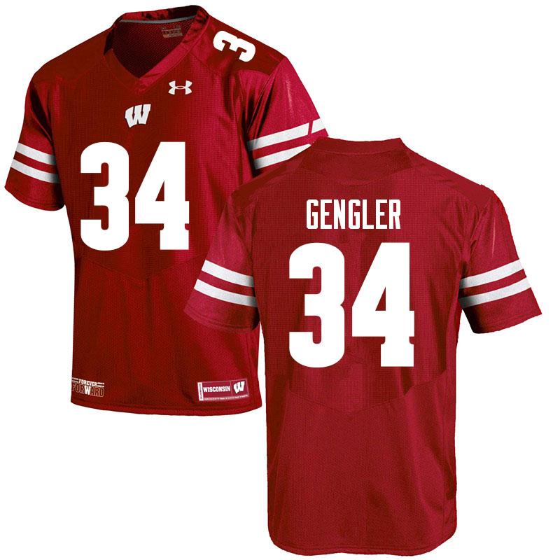 Wisconsin Badgers Men's #34 Ross Gengler NCAA Under Armour Authentic Red College Stitched Football Jersey RW40G13HL